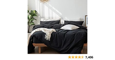 Amazon.com: MooMee Bedding Duvet Cover Set 100% Washed Cotton Linen Like Textured Breathable Durable Soft Comfy (Black, Queen) : Home & Kitchen Black Bed Set, Textured Duvet, Black Duvet, Black Sheets, Black Duvet Cover, Bedding Duvet, Bedding Stores, Bed Linen Sets, Black Bedding