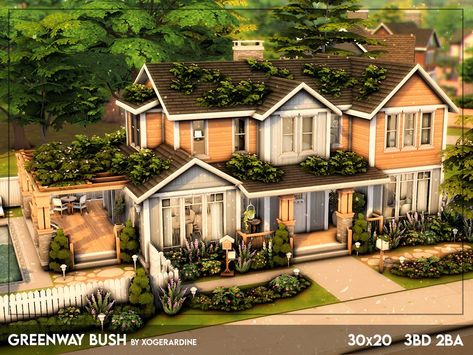 The Sims Resource - Greenway Bush (NO CC) Sims4 Cozy House, Ts4 Suburban House, Sims 4 Houses 4 Bedroom, Sims Suburban Home, Sims House Design Floor Plans, Big Sims House, Sims 4 House Download No Cc, Sims 4 House Cottage, Sims 4 Newcrest House