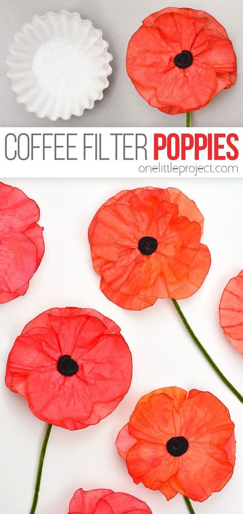 These coffee filter poppies are SO PRETTY and really easy to make! This is such a fun craft for kids, tweens, teens, adults, and seniors. It's an easy craft for Remembrance Day or Veteran's Day, and these DIY flowers also make the perfect homemade gift for Mother's Day. They look great as a party decoration for baby showers and weddings too! Memorial Day Classroom Decorations, Memorial Crafts For Toddlers, Memorial Day Art For Toddlers, Pink Crafts For Toddlers, Memorial Day Crafts For Toddlers, Infant Crafts, Remembrance Day Art, June Crafts, Coffee Filter Crafts