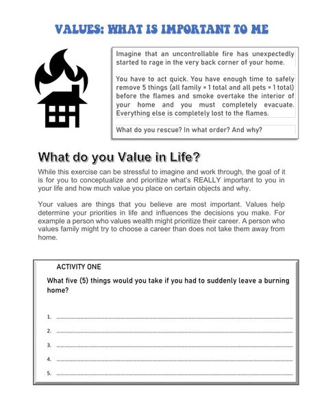 Core Values Worksheet, Values Clarification, Values And Morals, Values Worksheet, Family Therapy Activities, Moral Development, Anger Worksheets, Symmetry Worksheets, Classroom Preparation