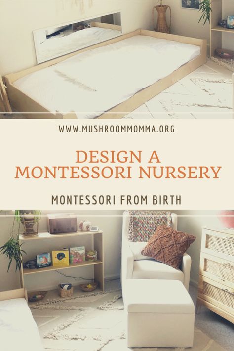 Montessori From Birth, Montessori Bedroom Baby Infant Room, Montessori Crib Newborn, Montessori Bedroom Infant, Simple Montessori Bedroom, Montesorri Nursery Room, Montisorri Baby Bedroom, Infant Montessori Room, Nursery Ideas Montessori