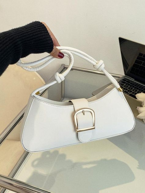 Minimalist Buckle Design Baguette Bag | SHEIN USA Business Casual Minimalist, Design Bag, Bags For Teens, Baguette Bag, Orange Bag, Bag Trends, Fashion Design Clothes, White Collar, Green Bag