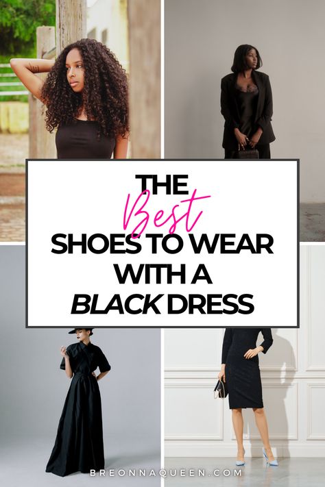 best color shoes for a black dress, what to wear with a black dress, what shoes to wear with black, black dress what shoes, black dress what color shoes Little Black Dress Gold Shoes, Black Dress Tan Heels, Black Dress Yellow Shoes, Black Dress Looks Formal, Black Evening Gown Accessories, Shoes For Black Prom Dress, Black Dress Coloured Heels, Black Dress Cream Shoes, Black Dress And White Shoes