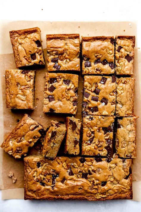 Browned Butter Recipes, Walnut Blondies Recipe, Browned Butter Blondies Recipe, Maple Butter Blondies, Brown Butter Chocolate Chip Blondies, Brown Butter Bourbon Blondies, Chocolate Chunk Blondies, Brown Butter Blondies, Blondie Bars