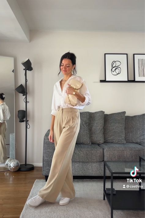 Sheet Button Up Shirt Outfit, Dress Pants And Button Up Women, Trousers With Button Up Shirt, Trouser Look Women, Women’s Casual Trousers Outfit, Archer Pants Princess Polly, Shirt Wide Pants Outfit, Oversized Button Up Shirt Outfit Office, Trouser And Shirt Women