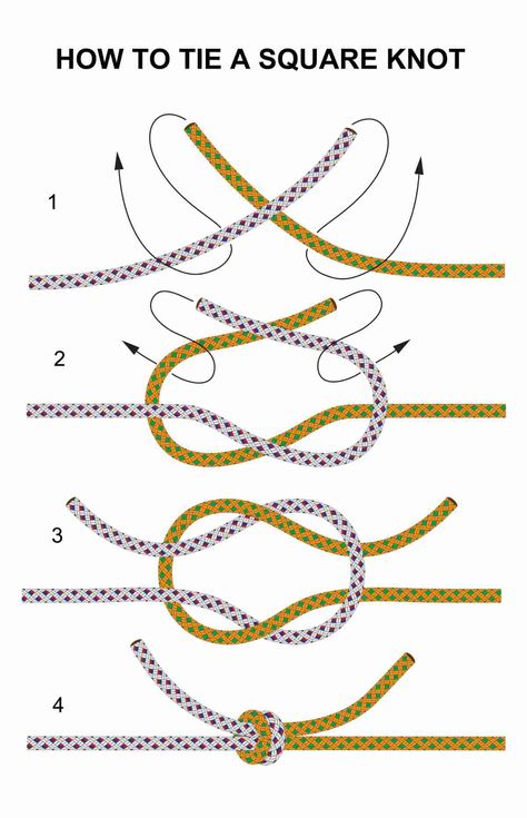 Square Knot | How to Tie a Square Knot | Step-by-Step Instructions Tie A Square Knot, Simpul Dasi, How To Tie A Knot, Square Knot Bracelets, Types Of Knots, Best Knots, Knots Guide, Knots Diy, Knots Tutorial