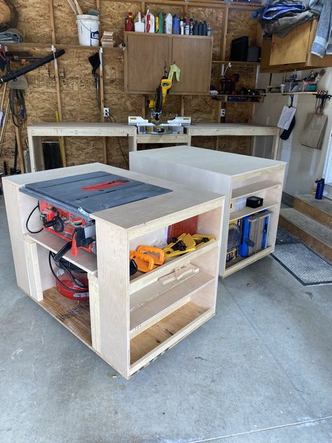 5 smart garage organization ideas — Built by Caitlin Workshop Organization Layout, Garage Work Bench Ideas, Workshop Organization Ideas, Tool Shop Organization, Work Cart, Woodwork Shop, Organization Garage, Garage Organizing, Garage Workshop Layout