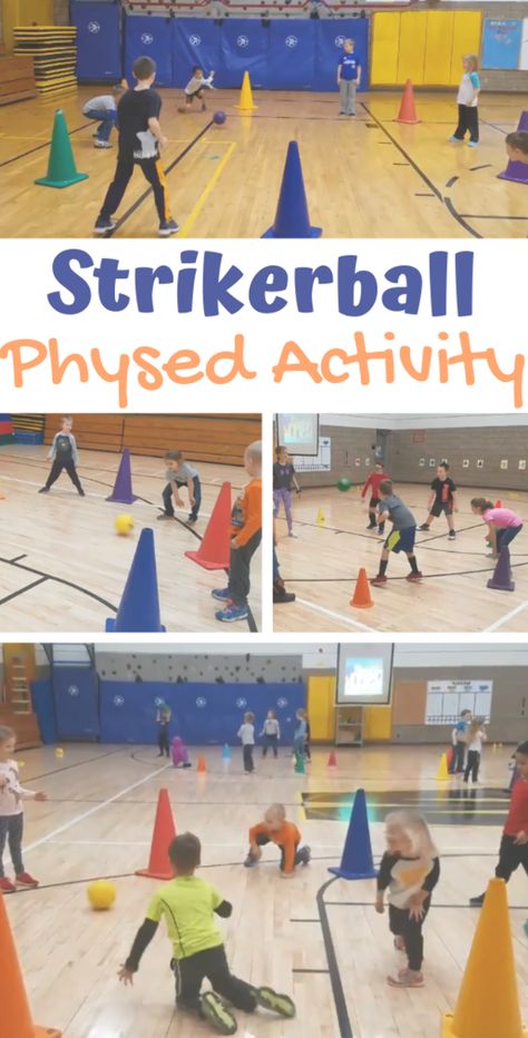 PE Teacher Kalie Schult shares her activity called Strikerball, a continuous game that works on many aspects including moving, striking, reaction time, and strategic play. #physed Physical Education Activities Pe Games, Pe Games Elementary, Pe Lesson Plans, Gym Games For Kids, Elementary Physical Education, Elementary Pe, Physical Education Lessons, Pe Activities, Pe Lessons