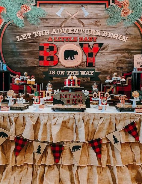 LUMBERJACK BABY SHOWER Flannel Baby Shower Ideas, Lumber Jack Baby Shower Theme, Lumberjack Baby Shower Cake, Lumberjack Baby Shower Theme, Camping Shower Ideas, Lumberjack Theme, Plaid Baby Shower, Lumber Jack, Lumberjack Baby Shower