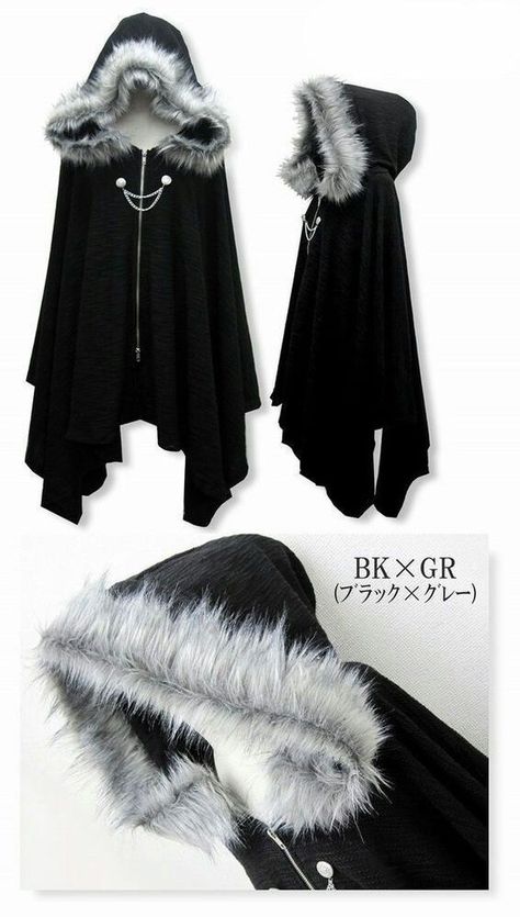 Punk Sweatshirt, Vampire Cloak, Punk Jacket, Harajuku Hoodie, Cloak Coat, Black Japanese, 일본 패션, Japanese Harajuku, Chique Outfits