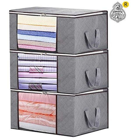 Sorbus Storage Bins Boxes, Foldable Stackable Container Organizer Basket Set with Large Clear Window & Carry Handles, Great for Comforters, Blankets, Linens, Clothes, etc (Gray): Amazon.ca: Home & Kitchen Comforter Storage, Underbed Storage, Foldable Bag, Quilt Storage, Storage Bags Organization, Clothing Boxes, Foldable Storage, Clear Window, Large Clothes