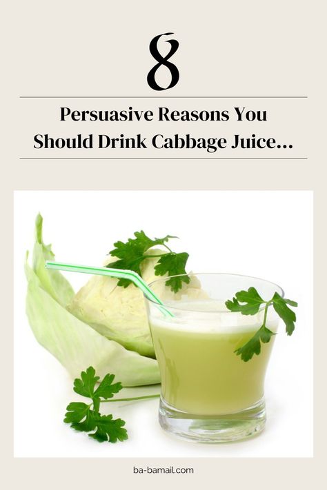 Cabbage juice is not the most common vegetable juice available, but it happens to be full of beneficial antioxidants, nutrients, and minerals. In fact, a single glass of cabbage juice provides a significant amount of vitamins A, B, C, K, and E, potassium, iron, phosphorus, glutamine, iodine, and a range of phytonutrients, antioxidants, and enzymes. Below you’ll find 8 amazing health benefits of cabbage juice: Benefits Of Cabbage Juice, Cabbage Juice Benefits, Health Benefits Of Cabbage, Cabbage Health Benefits, Cabbage Benefits, Cabbage Juice, Juice Benefits, Vegetable Juice, Good Health Tips