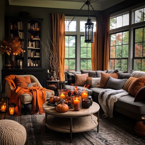 #fall, #fallhome, #falllivingroom, #livingroom, #homeinspo Fall Color Interior Design, Fall Colors Living Room, Autumn House Decor Living Room, Soft Goth Autumn House, Autumnal Living Room, Dark And Cozy Living Room, Cosy Living Room Ideas Warm Colours, Comfy Cozy Living Room, Fall Inspired Living Room