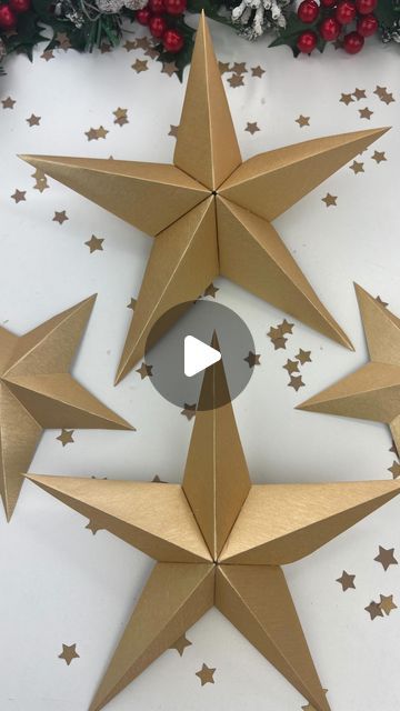 Hey, I’m Judy 👋🏻 Paper Flower Art + Tutorials on Instagram: "⭐️✨ Happy Thanksgiving, everyone! ✨⭐️ Let’s carry the gratitude we hold on this day throughout the season and deeply into our lives. Here are some paper stars made with the same premium, heavyweight, gold, linen-like wrapping paper like from the round honeycomb ornaments before. All you need for these stars is to cut out squares and fold! You can use craft glue, but I find that with wrapping paper, the print side tends to be slick and so hot glue works better to hold. These whip up quick and you can easily add ribbon to the back and hang these on your trees as ornaments! You don’t need a lot to make your Christmas decor special and beautiful! #paperart #cricut #cricutmade #cricutcrafts #cricutchristmas #cricutproject #cricutc Giving The Same Energy Back, Star Making With Paper, Thanksgiving Looks, Honeycomb Ornaments, Folded Paper Stars, Diy Christmas Star, Carton Diy, Happy Thanksgiving Everyone, Same Energy