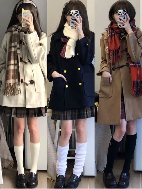 Cute Casual Outfits Japanese, Japanese Date Outfit, Winter Ootd Aesthetic, Sawako Winter Outfit, Winter Shojo Outfits, Japanese Outfits Winter, French Coat Outfits, Coquette School Uniform, Mt Fuji Outfit