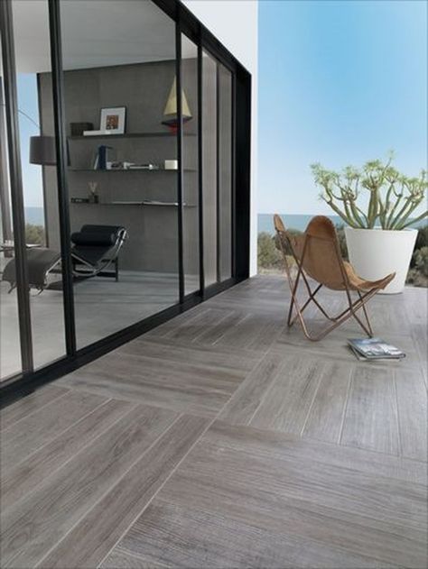 balcony design ideas Ceramic Wood Tile Floor, Porcelanosa Tiles, Balcony Tiles, Contemporary Stairs, Contemporary Bedroom Design, Grey Floor Tiles, Balcony Flooring, Wood Tile Floors, Patio Tiles