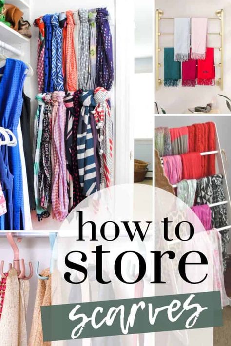 Maximize your wardrobe space with these clever ideas. From scarf hangers to DIY organizers, find the perfect solutions to keep your scarves tidy and accessible. Explore now and add a touch of organization to your closet! Hijab Storage Ideas Scarf Organization, Winter Scarf Storage, Diy Scarf Hanger, Walk In Robe Ideas, How To Store Scarves, Diy Organizers, Narrow Closet, Scarves Store, Bulky Scarf