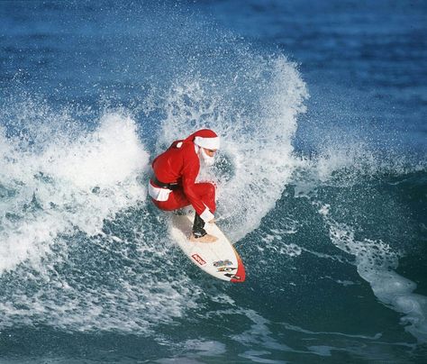 Surfing helps me think, I know a lovely Scottie named Fiona....... Surfing Santa, Big Wave Surfing, Christmas In Australia, Aussie Christmas, Beachy Christmas, Surfing Pictures, Hawaii Surf, Tropical Christmas, Surf City