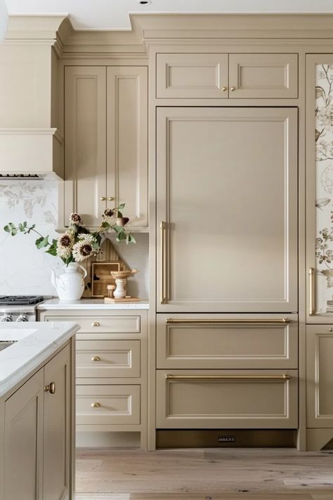 60+ Cozy Beige Kitchen Cabinet Color Ideas Serene Kitchen Colors, Cream Kitchen Cabinets With Gold Hardware, Mcgee And Co Kitchen Cabinet Color, Light Airy Kitchen Ideas, Sand Colored Cabinets, Soft Cream Kitchen Cabinets, Ivory Painted Kitchen Cabinets, Schrock Kitchen Cabinets Coconut, Bromley Taupe Kitchen Cabinets