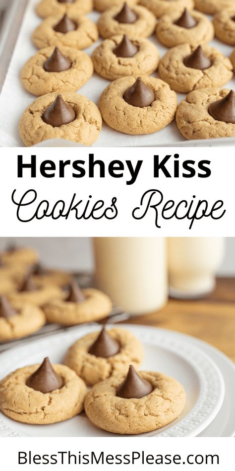 Hershey Kiss Cookies are a soft, chewy cookie dough, dotted with delightful Hershey's Kisses nestled right in the center. Hersey Kiss Cookies, Cookies With Hershey Kisses, Hershey Kisses Recipes, Kiss Cookies Recipe, Kiss Cookie Recipe, Chocolate Kiss Cookies, Hershey Kiss Cookies, Peanut Butter Blossom Cookies, Blossom Cookies