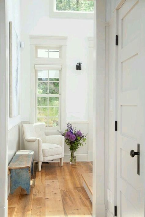 White walls, cream trim. Jodi Foster, Colored Trim, Contrasting Trim, Painting Trim, Studio Mcgee, Paint Colours, Wide Plank, Transitional Decor, Remodel Bedroom