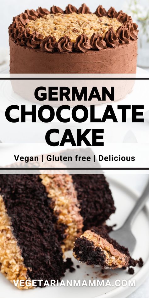 German Chocolate Cake From Scratch, Moist Chocolate Cakes, Vegan German Chocolate Cake, Gluten Free German Chocolate Cake, German Chocolate Cake Frosting, Chocolate Filling For Cake, Vegan Buttercream Frosting, Vegan Chocolate Frosting, Chocolate Cake From Scratch