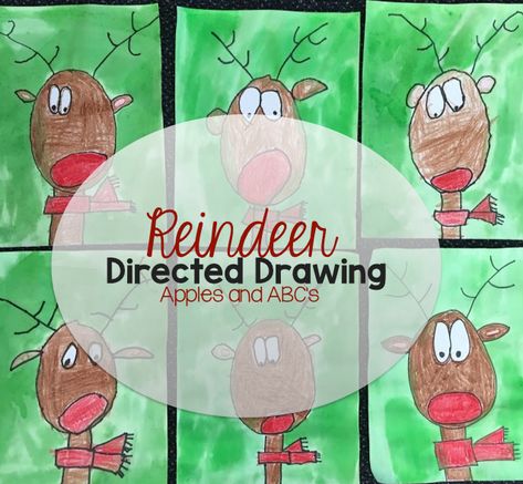 Reindeer Anchor Chart Kindergarten, Reindeer Directed Drawing Preschool, Reindeer Art Kindergarten, Reindeer Directed Drawing Kindergarten, Winter Directed Drawing For Preschool, Directed Draw Reindeer, Christmas Directed Drawing Kindergarten, Simple Reindeer Craft, Prek Reindeer Craft