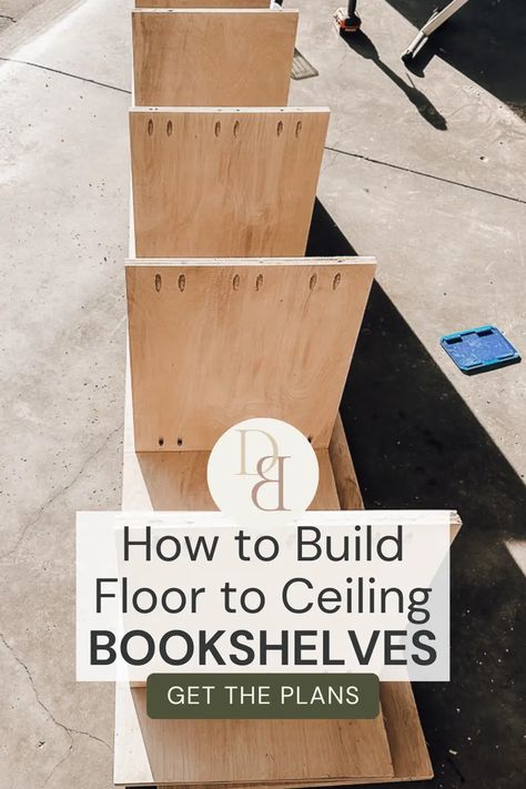 Learn how to make DIY floor to ceiling bookshelves. This easy to follow bookshelf wall tutorial lays it all out for you and makes the process easy. Save money and DIY your own built in bookcase. Diy Built In Bookshelf Wall, How To Build Built In Shelves, Diy Bookcase Wall Living Room, Cube Organizer Bookshelf Ideas, Diy Book Case Wall, Diy Floor To Ceiling Bookcase, How To Make A Bookshelf Diy, Diy Wall To Wall Bookshelves, Make Your Own Bookshelf