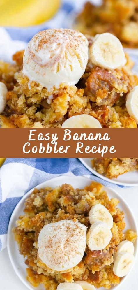 Easy Banana Cobbler Recipe | Cheff Recipes Use Bananas Easy Recipes, Easy Dessert Recipes With Bananas, Meals With Bananas, Banana Quick Dessert, Banana Cobbler Crisp, Bananas Foster Cobbler, What To Do With Extra Bananas, Using Up Bananas, What To Do With Leftover Bananas