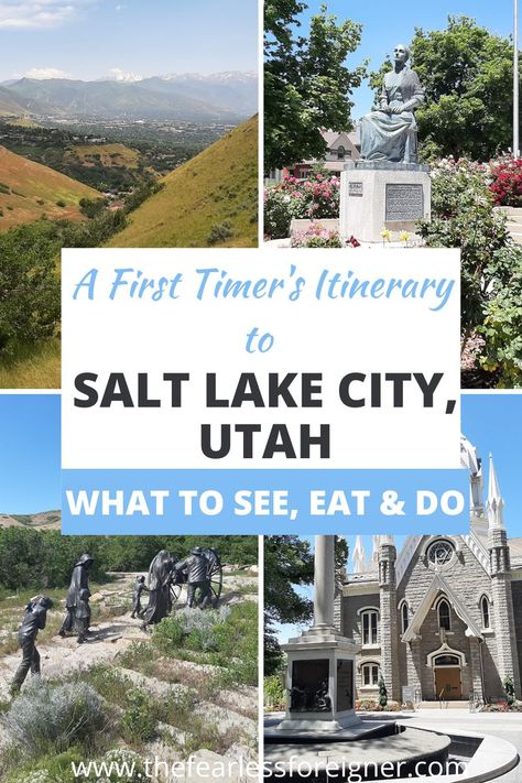 Mountain view // pioneer people statues // Assembly hall Salt Lake City Hikes, Utah Summer, Southwest Travel, Utah Vacation, Utah Road Trip, Utah Travel, City Vacation, The Statue Of Liberty, Big 5