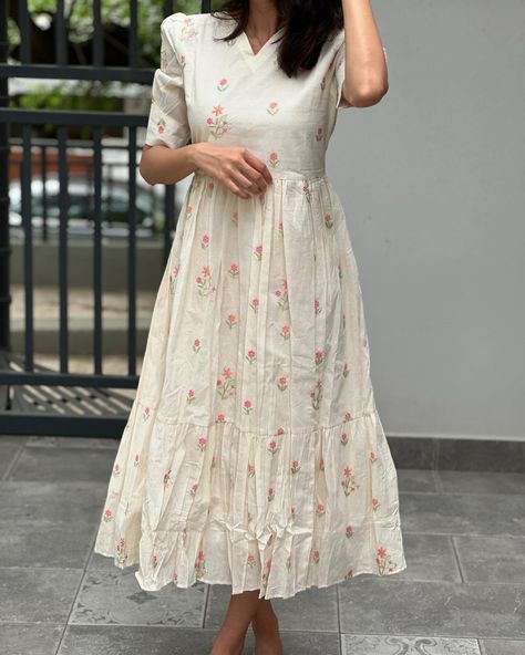 ❌SOLDOUT❌ E-1083 Cotton maxi with embroidery in elbow sleeves with pleat detailing (with cotton lining ) Sizes:XS to XXL Mild soap handwash and steam ironing is recommended Dm for orders and price Colour may slightly vary due to lighting Model Size -Xs [kurti, festive, maxi, co ord, kurta sets, regular wear, casual wear, office wear, style, marriage] #kurti#casulakurti#dailywearkurti#smallbusiness#officewearkurti#officewearstyle#kurtisofeyal#festivekurtis#kurtidesign#kurtis #kurticoll... Indian Style Dress Casual, Cotton Dress Women, Regular Wear Dresses For Women, Dress Sets For Women, Casual Cotton Frocks For Women, Regular Dress For Women, Womens Kurtis Design, Designs For Cotton Dresses, Cotton Maxi Dress Indian Style