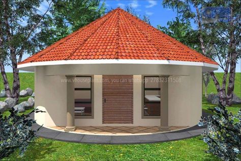 Rondavel House Plans, 1 Bedroom House Plans, Round House Plans, Single Storey House Plans, House Plans South Africa, Bungalow Style House, Flat Roof House, African House, Bungalow Style House Plans