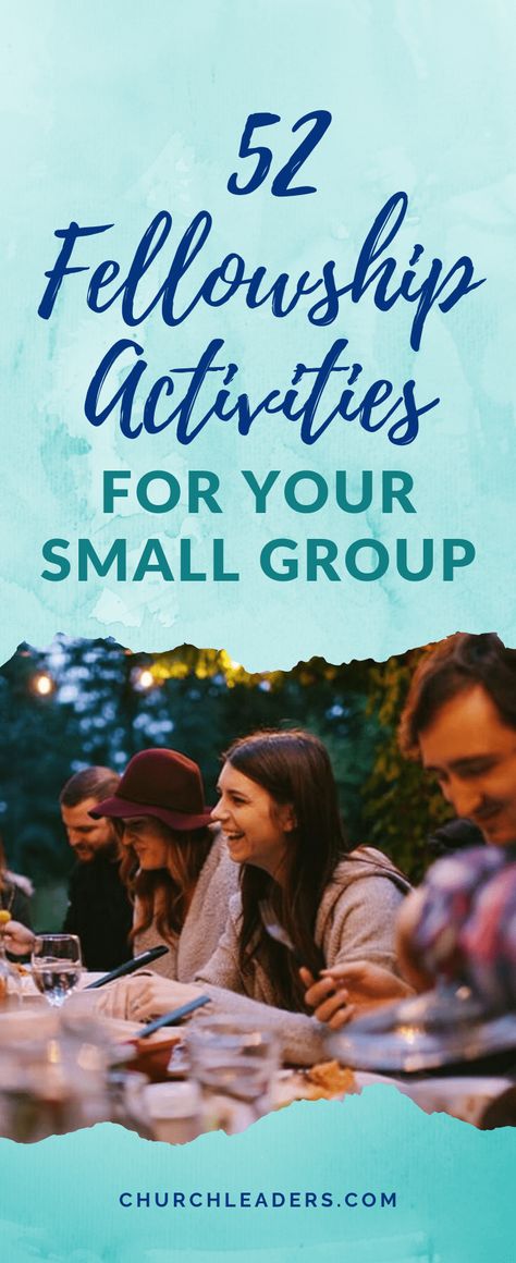 Here's a list of 52 fellowship activities that groups in my church have used through the years. This list is meant to serve as an idea starter for your group so you can come up with your own activities and plans for implementing them. The key is to do it together. #smallgroup #fellowship #fellowshipideas #womensministry #churchfellowship Women Bible Study Ideas Activities, Couples Fellowship Ideas, Large Group Event Ideas, Lifegroup Ideas Small Groups, Group Get Together Ideas, Initiation Ideas Activities, Family Retreat Activities, Ideas For Christian Womens Groups, Ladies Group Ideas