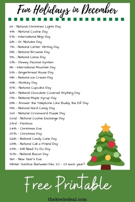 December Holidays 2023, Fun Days In December, December Fun Calendar, National Days In December, Holidays In December, Monthly Holidays, National Holiday Calendar, Fun Calendar, Peppermint Candy Ornaments