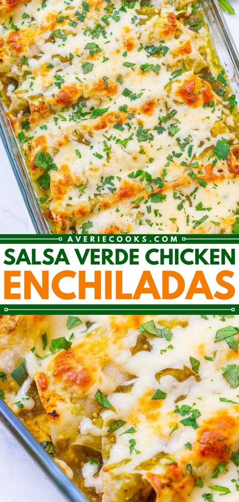 Salsa Verde Chicken Enchiladas Enchilada Salsa Verde, Salsa Chicken Enchiladas, Salsa Verde Queso Crockpot Chicken, Chicken And Salsa Verde Recipes, Chicken Verde Enchiladas Casserole, Green Salsa Chicken Enchiladas, Green Turkey Enchiladas, Mexican Enchiladas Chicken, Creamy Salsa Verde Chicken Enchiladas