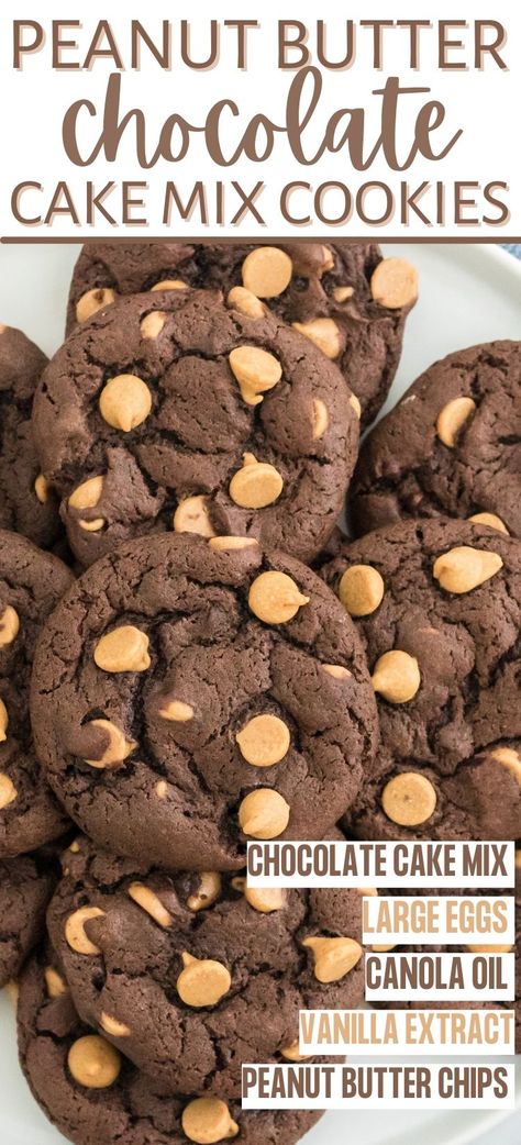 Peanut Butter Cake Mix Cookies, Peanut Butter Chocolate Cake, Butter Chocolate Cake, Cookies With Peanut Butter, Chocolate Cake Mix Recipes, Butter Cake Cookies, Peanut Butter Chip Cookies, Recipes Using Cake Mix, Chocolate Cake Mix Cookies