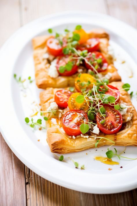 "Savour the Mediterranean: Tomato and Goat Cheese Tart with Thyme Recipe" Cherry Tomato Goat Cheese Recipes, Tomatoes And Goat Cheese, Goat Cheese Tomato, Tomato And Goat Cheese Tart, Goat Cheese Tomato Tart, Fig Tart, Goat Cheese Tart, Thyme Recipes, Cheese Puff Pastry