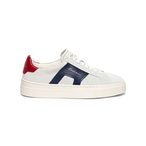 Women’s white, blue and red suede and leather double buckle sneaker | Santoni Shoes Santoni Shoes, Wardrobe Wishlist, Italian Shoes, Red Suede, Formal Shoes, Handmade Shoes, Shoe Care, Signature Style, Capsule Wardrobe