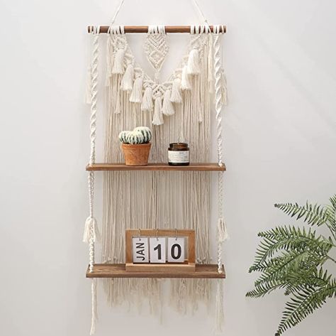 Handmade Bohemian Wooden Woven Plants Floating Shelves Decor, Decorative and Chic Organizer for Bathroom, Bedroom, Kitchen, Nursery, Storage, Home. - Durability material - Handmade - Trendy The wall decor storage shelf is strong enough for displaying your favorite plant pots, candles, picture frames, books, personal collection artifacts and other common household decor. #wall #shelf #boho #trendy #chic #home #decor #durable #macrame #hanging #shelves #handmade Chic Organization, Wall Hanging Shelf, Macrame Shelf, Floating Shelf Decor, Wall Decor Storage, Wood Pots, Wall Hanging Shelves, Interior Minimalista, Macrame Boho