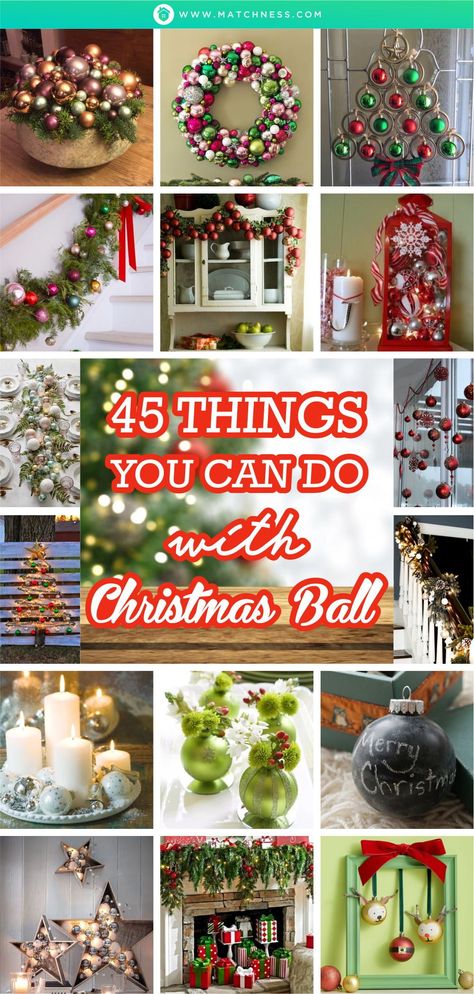 You might be familiar with the Christmas ball as your Christmas tree decoration. The thing that you should know is that it can be surely used for other decoration things in your house. It could be really varied just like other Christmas stuff that is commonly used to beautify many spots in your house. #christmasball #christmasdecoration Christmas Ball Trees Diy, Christmas Balls Ideas Decoration, Christmas Decorations With Baubles, Decoration With Christmas Balls, Diy Christmas Balls Decorations, Christmas Decor With Ornament Balls, Decorations With Ornament Balls, Baubles Decorations Ideas, Things To Make With Christmas Balls