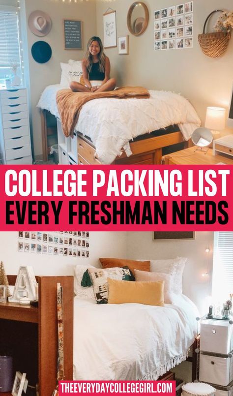 The complete college packing list for freshmen living in a dorm! Dorm Room Packing List, College Dorm Packing List, What To Pack For College, Dorm Packing List, College Dorm List, Dorm List, College Dorm Diy, Best College Dorms, College Packing List