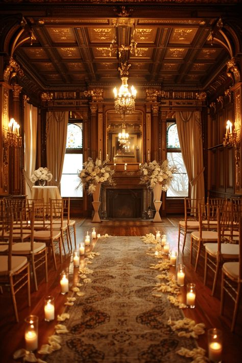 Exquisite Historic Library Wedding Ceremony Dream Wedding Indoor, Old Wedding Venues, Vintage Wedding Venue Aesthetic, Old Money Wedding Ceremony, Jane Austen Wedding Aesthetic, Victorian Home Wedding, Historic Building Wedding, Wedding In Library, Historical Wedding Theme