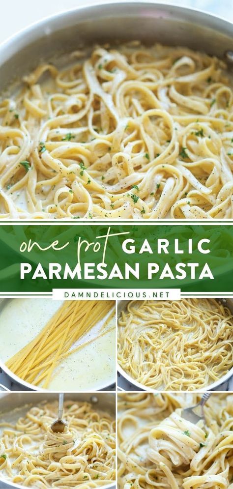 ONE POT GARLIC PARMESAN PASTA How To Cook Pasta In Sauce, One Pot Garlic Pasta, One Pot Lemon Garlic Parmesan Pasta, Light Garlic Sauce For Pasta, Cook Pasta In Sauce One Pot, Easy Dinner Recipes For Two Pasta, Pasta Recipes With Fettuccine Noodles, Recipes With Light Cream, Pasta Recipes Garlic Parmesan