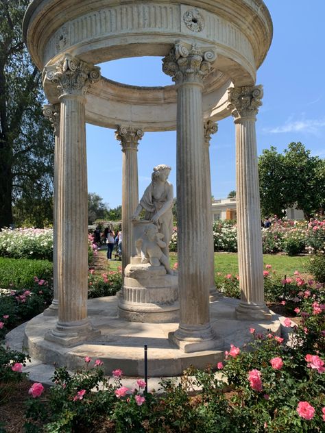 Greek Fountain Gardens, Greek Flowers Aesthetic, Roman Garden Aesthetic, Greek Mythology Buildings, Greek Gazebo, Greek Landscaping, Greek Garden Aesthetic, Greek Garden Ideas, Aphrodite Temple