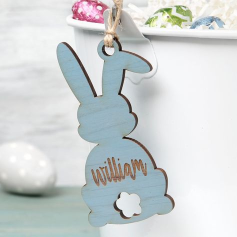 Wood Easter Basket, Easter Bunny Name, Wooden Easter Basket, Lézervágott Fa, Bunny Shape, Baby Easter Basket, Glowforge Projects, Personalization Mall, Easter Gift Tag