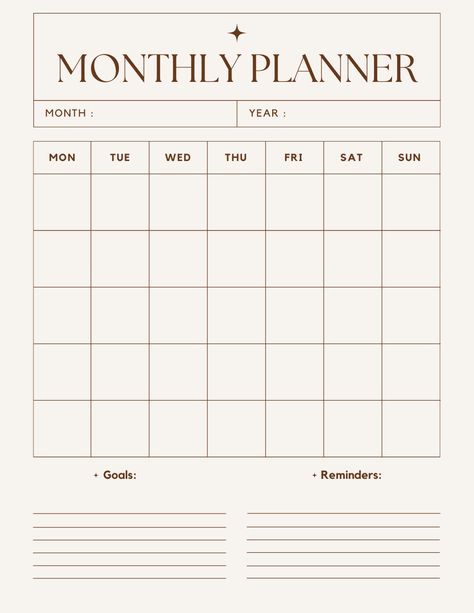 Free Digital Planner Templates Minimalist Monthly Planner, Planner Monthly Layout, Monthly Organizer, Free Digital Planner, How To Stay Organized, Monthly Organization, Free Planner Templates, Organizer Planner, Monthly Planner Template