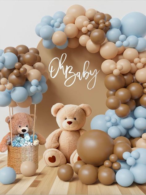 Teddy Bear theme Balloon Arch Kit Light Blue beige Tan and Brown Beige Gender Reveal Party, Gender Reveal Beige Theme, Tan Gender Reveal, Teddy Bear Baby Shower Theme Decoration, Beige Baby Shower Ideas, Threerex Birthday, Safari Baby Shower Decorations, Teddy Bear Baby Shower Theme, Décoration Baby Shower