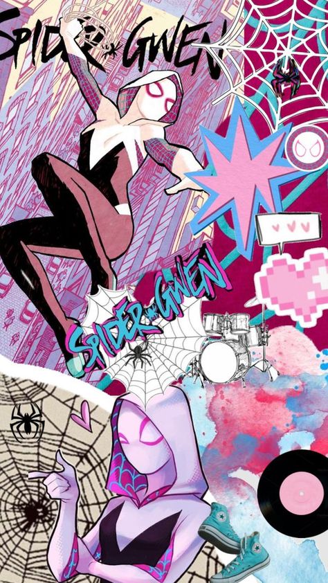 Check out spideradd's Shuffles #gwen #gwenstacy #gwenandpeter #spiderman #spiderverse #aesthetic #wallpaper Spiderverse Aesthetic, Spiderman And Gwen, Spider Gwen Art, Spiderman Girl, Spiderman And Spider Gwen, Marvel Phone Wallpaper, Spiderman Spiderverse, Miles Spiderman, Image Spiderman