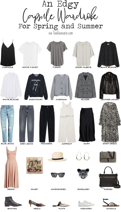 If you are interested in reading about finding your style that post can help you. If you already know it and than this how to build an edgy capsule wardrobe post might be for you. Edgy Minimalist Style Summer, Edgy Outfits Capsule, Anthropologie Capsule Wardrobe, Edgy Work Outfits Women Summer, Vintage Inspired Capsule Wardrobe, Minimalist Edgy Outfits, Spring Minimalist Wardrobe, Edgy Summer Capsule Wardrobe, Casual Edgy Capsule Wardrobe