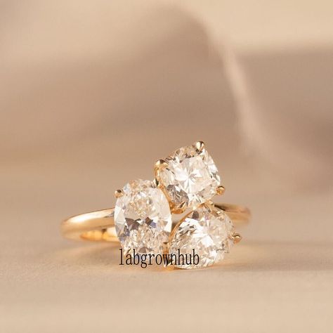 Three Stone Diamond, Cluster Engagement Ring, Sterling Silver Engagement Rings, Three Stone Engagement Rings, Three Stone Rings, Yellow Gold Ring, Moissanite Ring, Moissanite Rings, Diamond Cluster